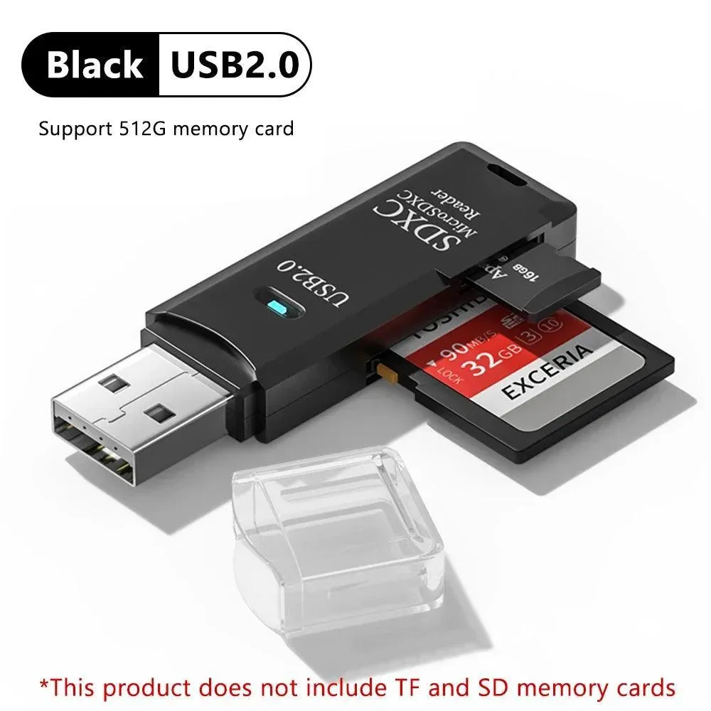 2 in 1 USB Card Reader: High Speed Multi-card Adapter for Laptop
