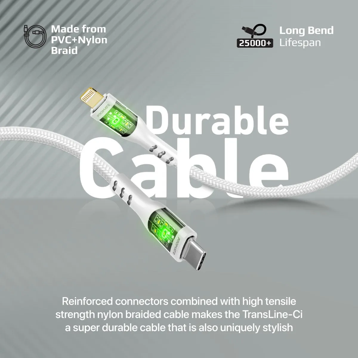 27W Power Delivery USB-C to Lightning Cable with Transparent Shells