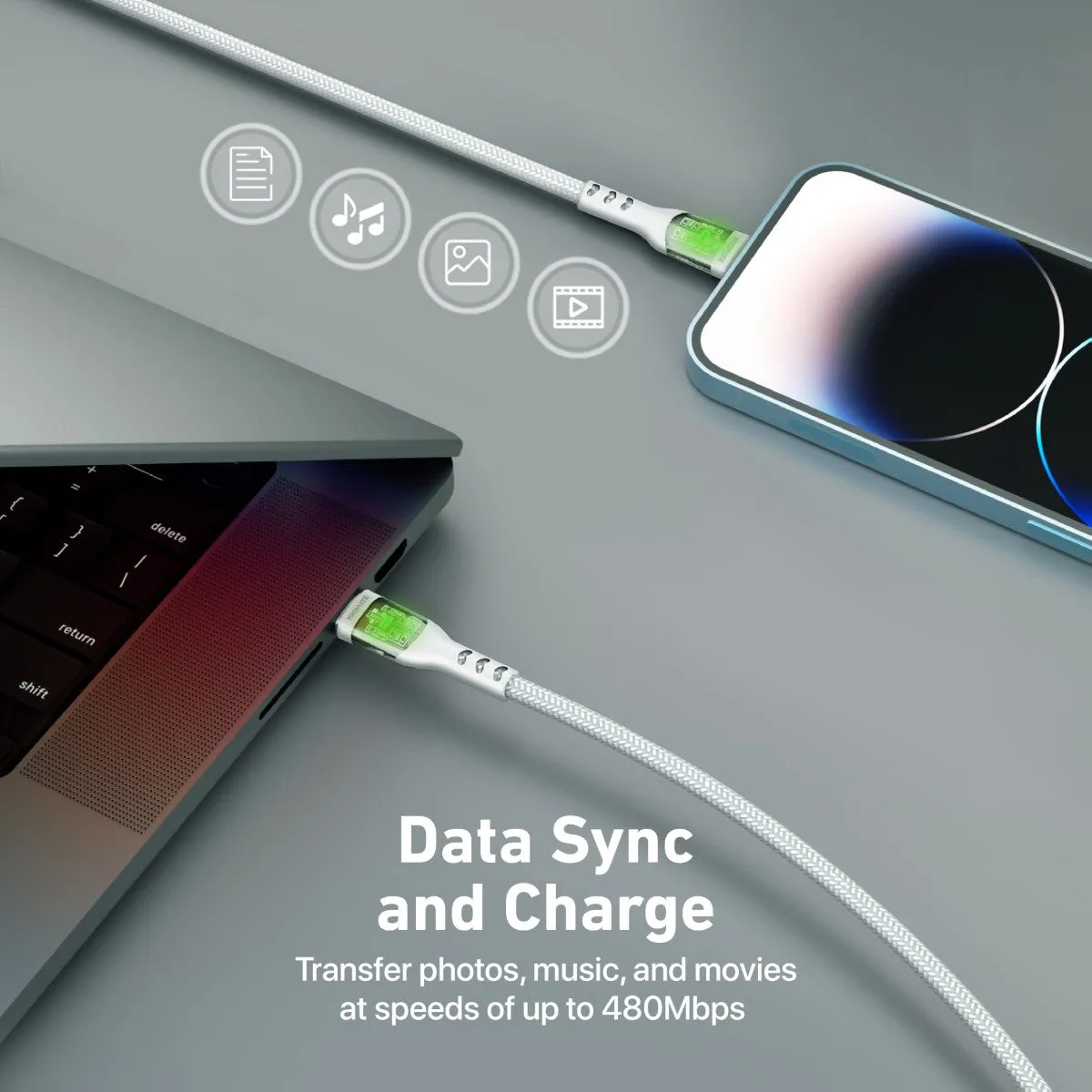 27W Power Delivery USB-C to Lightning Cable with Transparent Shells