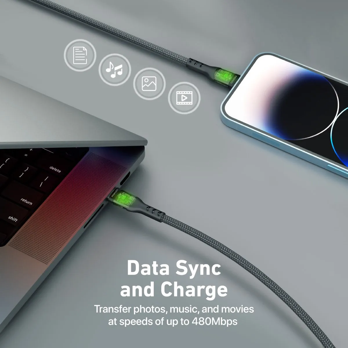 27W Power Delivery USB-C to Lightning Cable with Transparent Shells