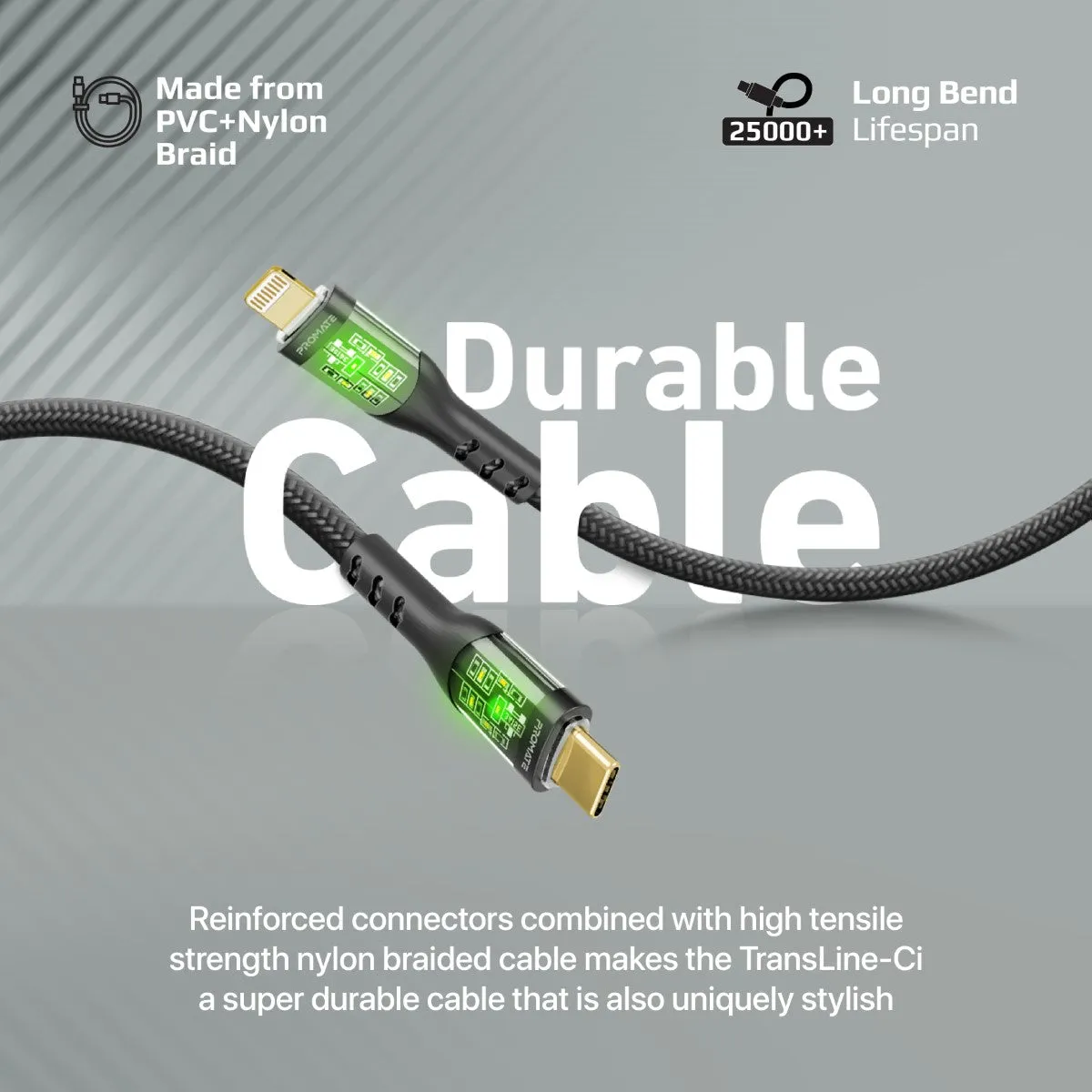 27W Power Delivery USB-C to Lightning Cable with Transparent Shells
