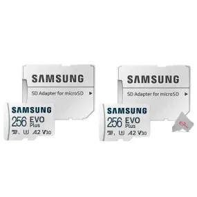 2x Samsung EVO Plus MicroSD 256GB, 130MBs Memory Card with Adapter