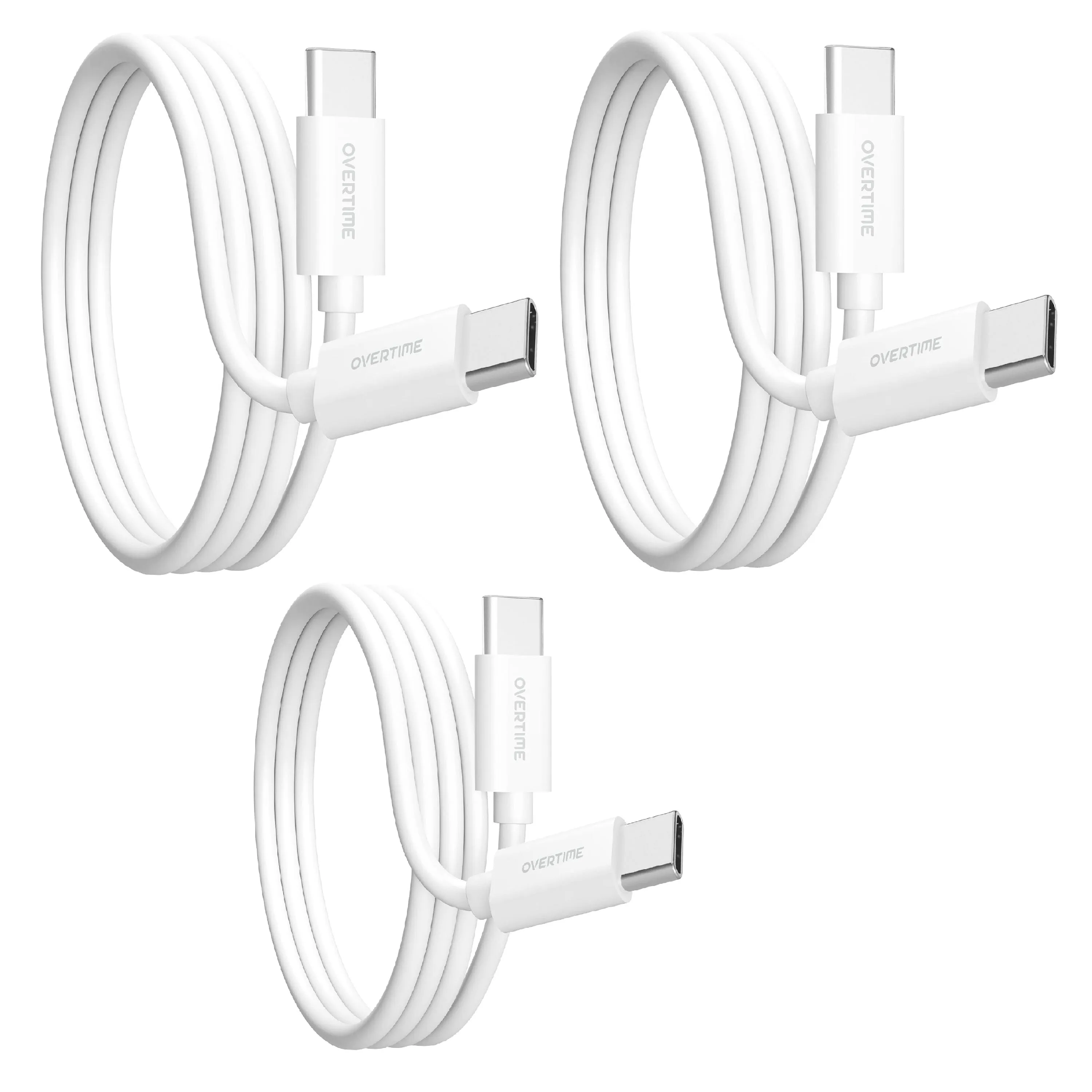 3-Pack: Overtime iOS Compatible Charger 10ft USB-C Charging Cord