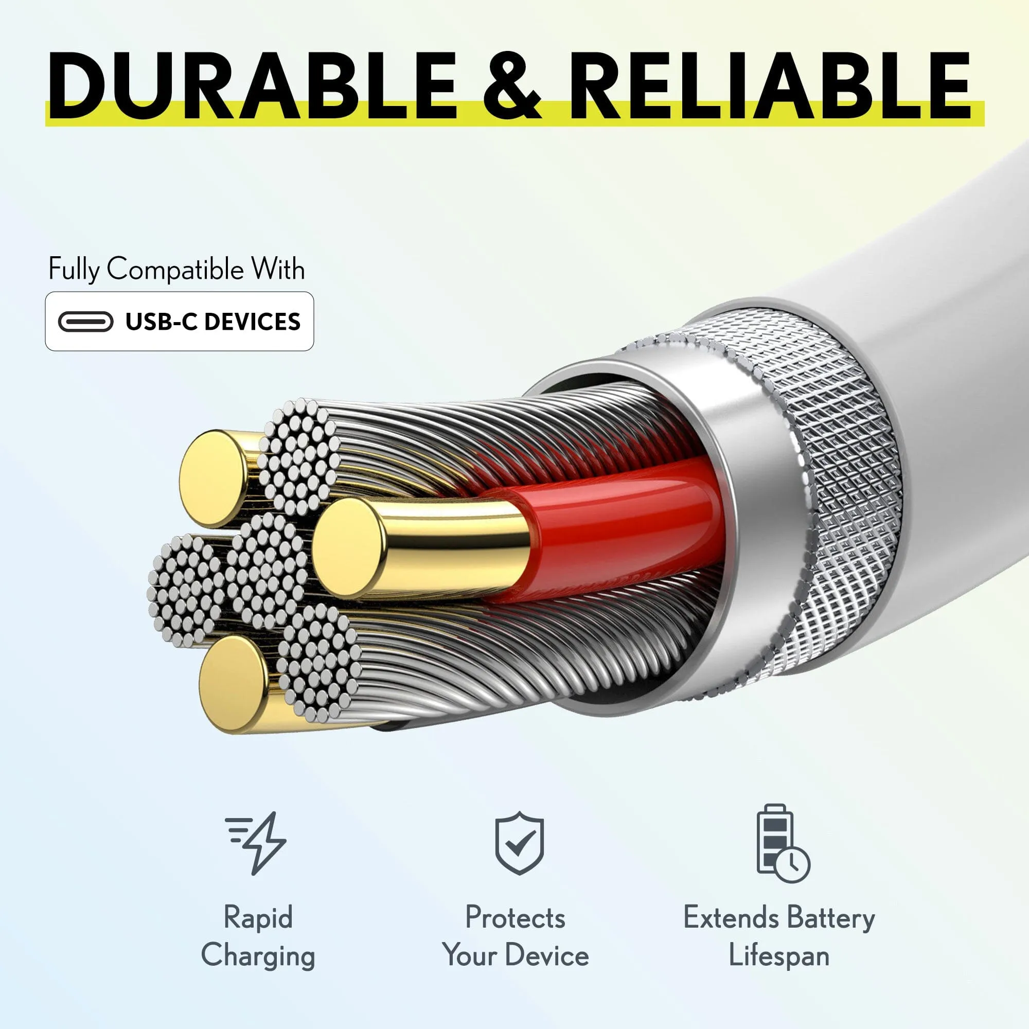 3-Pack: Overtime iOS Compatible Charger 10ft USB-C Charging Cord