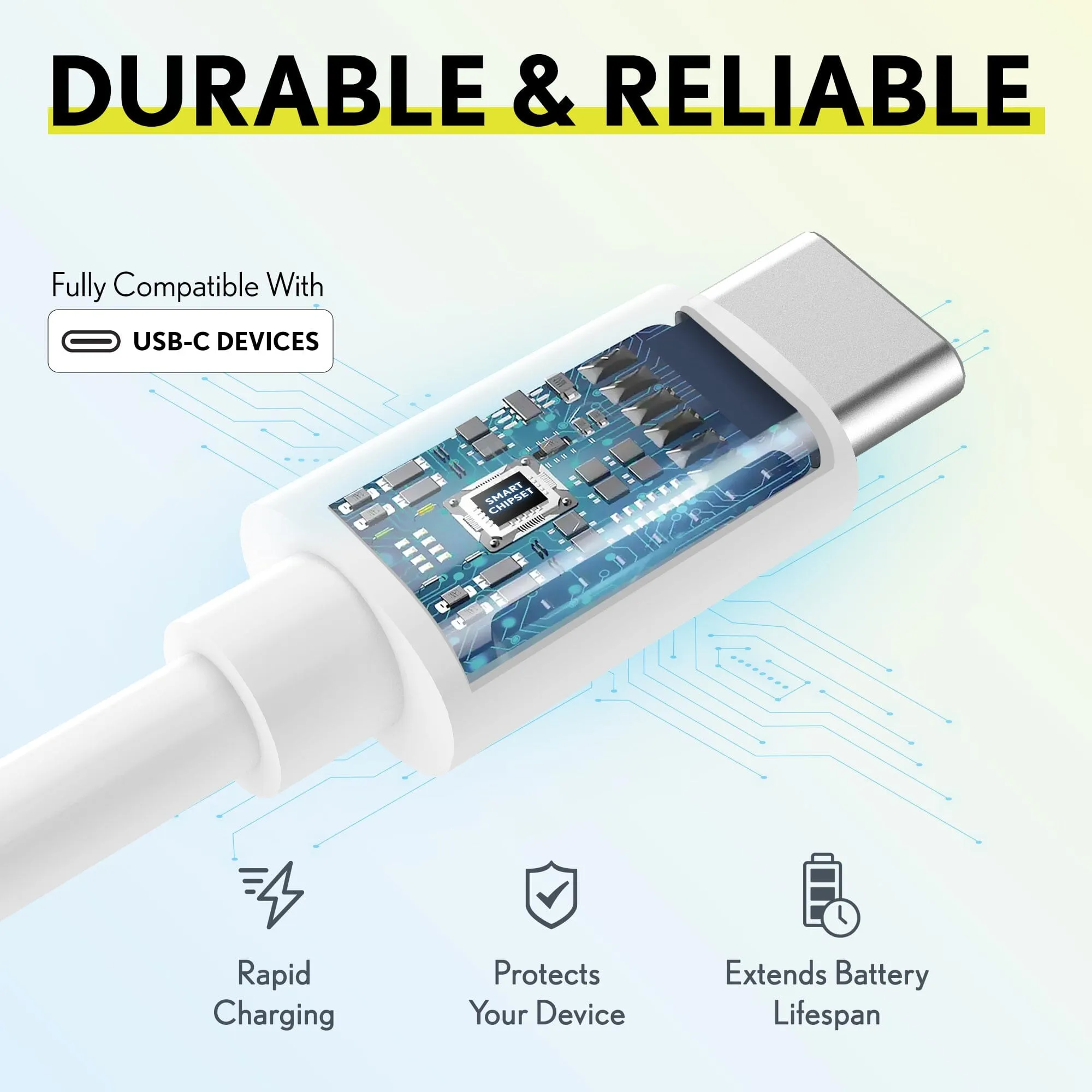 3-Pack: Overtime iOS Compatible Charger 10ft USB-C Charging Cord