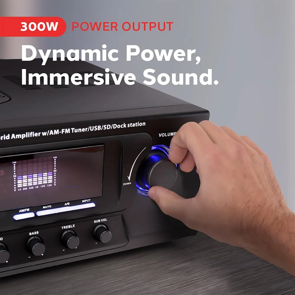 300 Watt Stero Receiver With Built-In Ipod Docking Station -Am-Fm Tuner, Usb Flash & Sd Card Readers & Subwoofer Control
