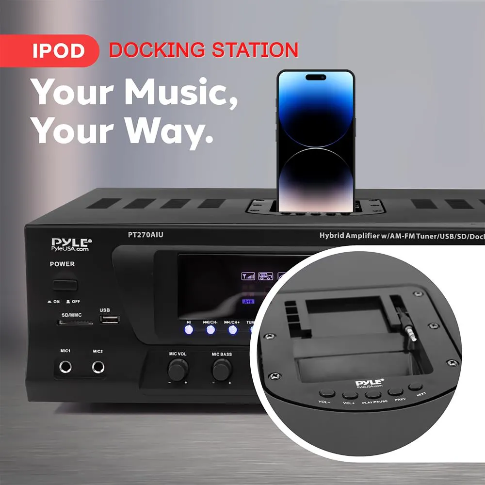 300 Watt Stero Receiver With Built-In Ipod Docking Station -Am-Fm Tuner, Usb Flash & Sd Card Readers & Subwoofer Control
