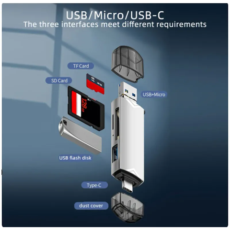 6 In 1 Multifunctional Usb C / Usb A Card Reader Usb-C-M