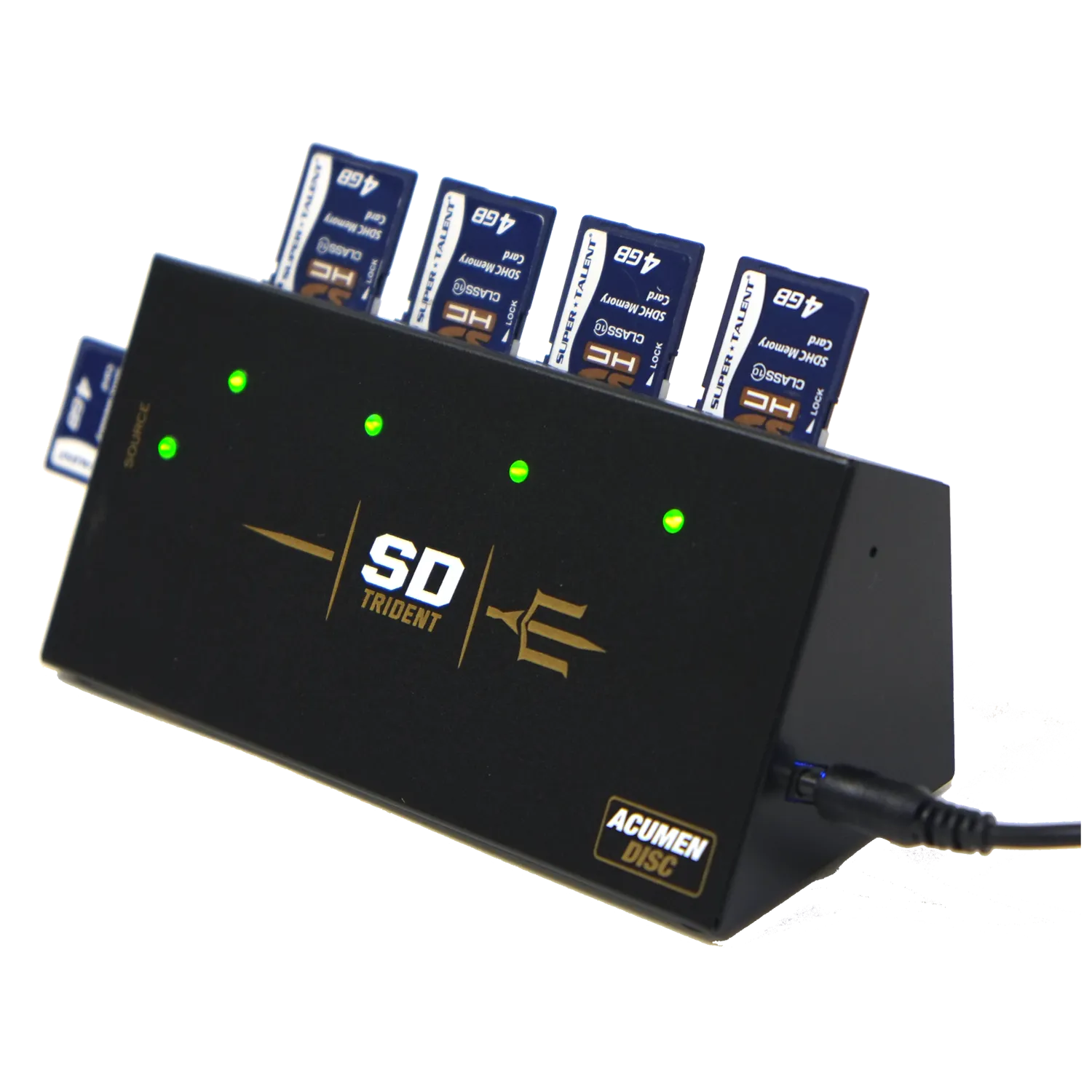Acumen Disc SD Trident - 1 to 4 Secure Digital / TF / MicroSD Compact AutoStart Duplicator (DM-ACM-5SD04B)
