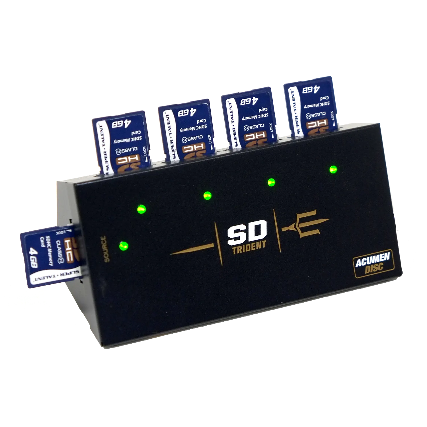 Acumen Disc SD Trident - 1 to 4 Secure Digital / TF / MicroSD Compact AutoStart Duplicator (DM-ACM-5SD04B)