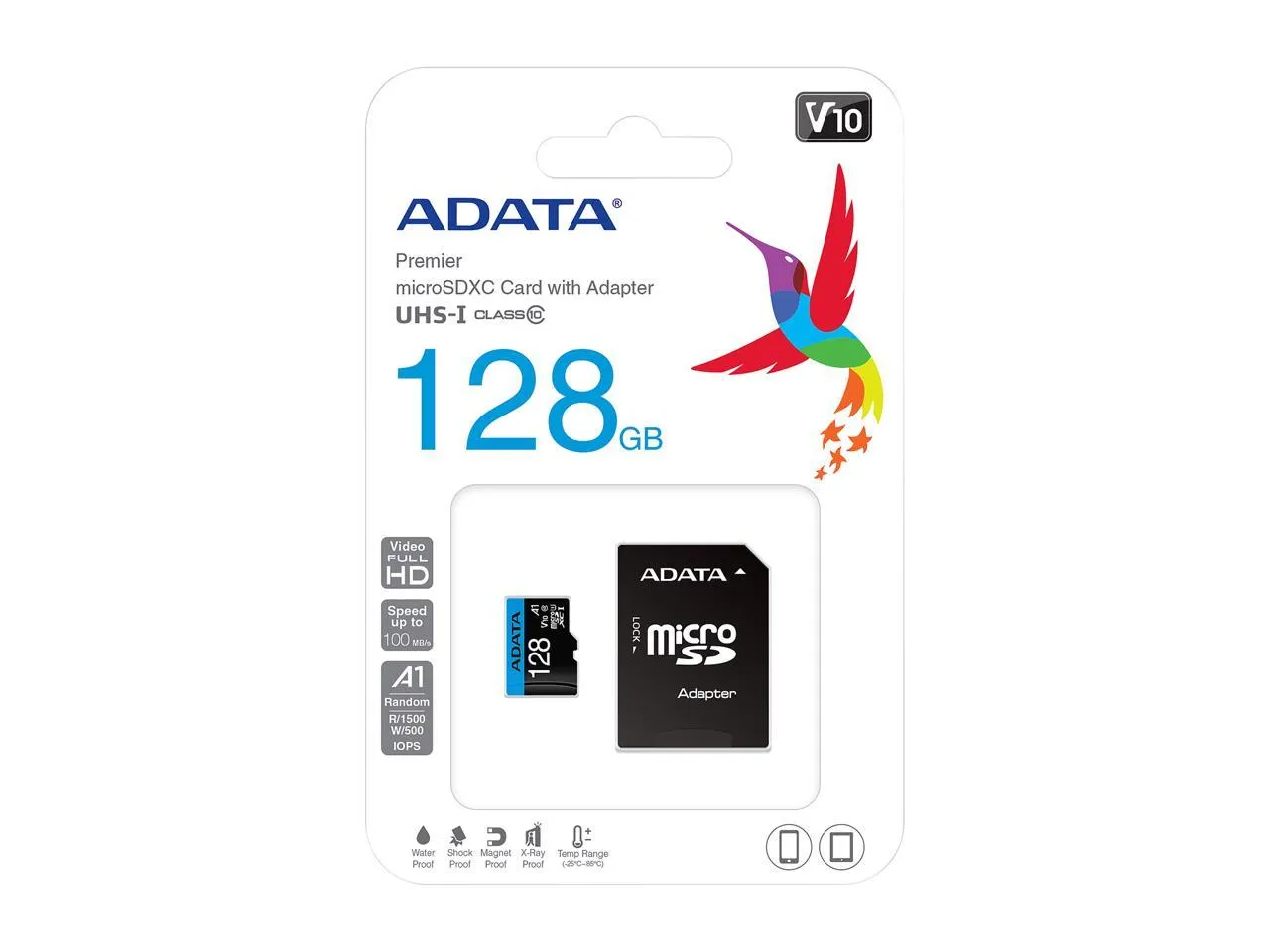 ADATA Premier 128GB MicroSDHC UHS-I Class 10 V10 A1 Memory Card With Adapter (AUSDX128GUICL10A1-RA1)
