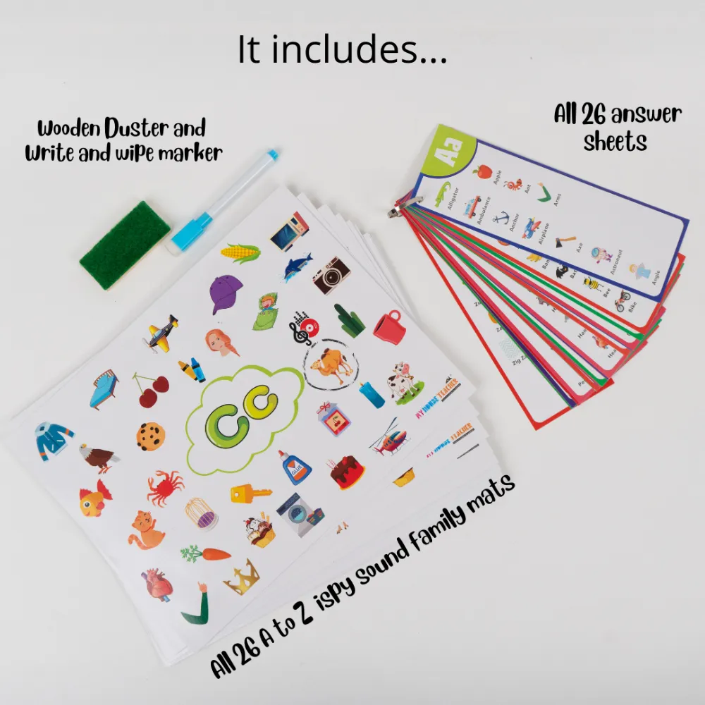Alphabet Sounds A to Z 26 Reusable  I-spy Mats set - great for Reading, Phonics and Beginning Sounds Recognition