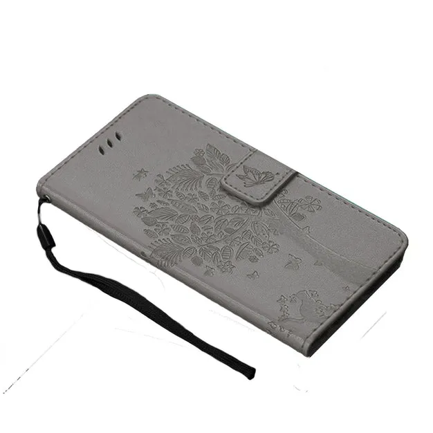 Anymob iPhone Black Flip Leather Cases Cat Embossing Wallet Phone Cover