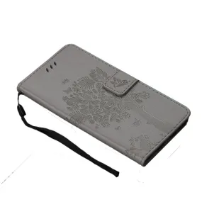 Anymob iPhone Black Flip Leather Cases Cat Embossing Wallet Phone Cover