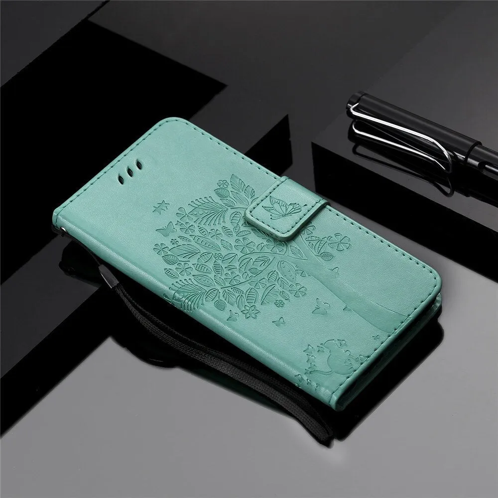 Anymob iPhone Blue Flip Leather Cases Cat Embossing Wallet Phone Cover
