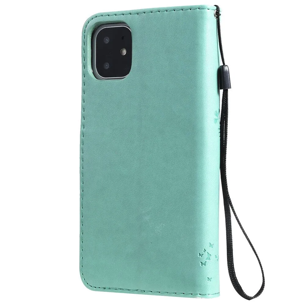 Anymob iPhone Blue Flip Leather Cases Cat Embossing Wallet Phone Cover