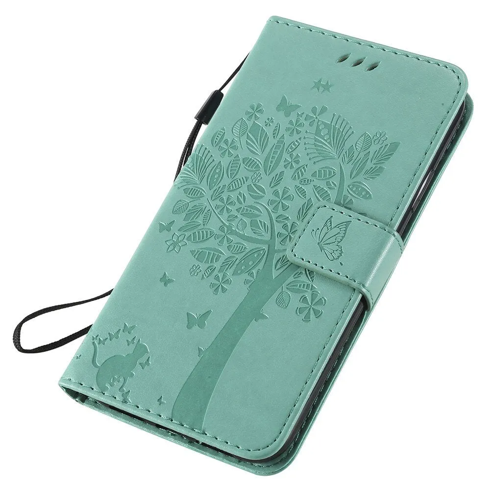 Anymob iPhone Blue Flip Leather Cases Cat Embossing Wallet Phone Cover