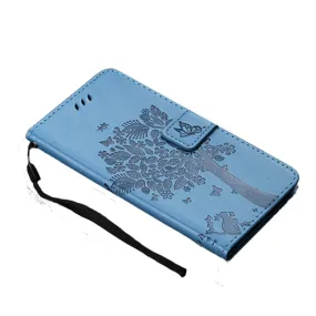 Anymob iPhone Blue Flip Leather Cases Cat Embossing Wallet Phone Cover