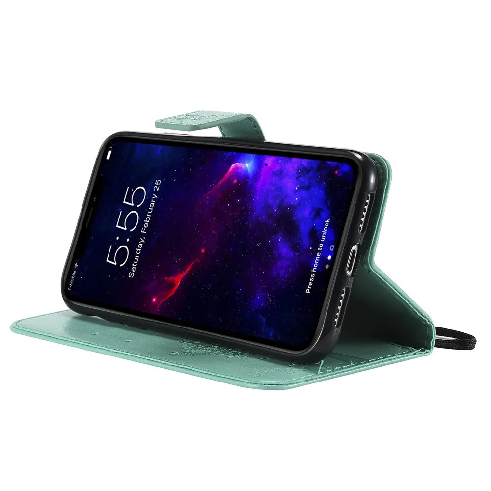 Anymob iPhone Blue Flip Leather Cases Cat Embossing Wallet Phone Cover