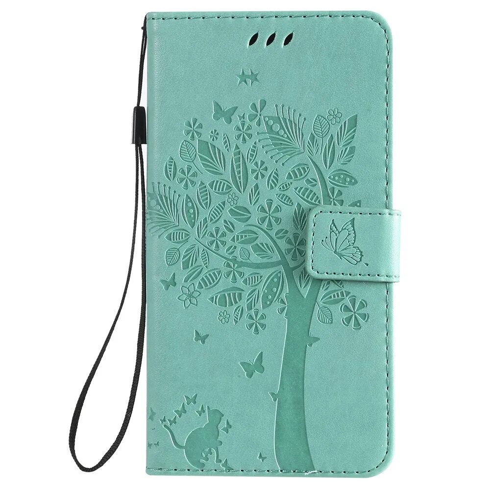 Anymob iPhone Blue Flip Leather Cases Cat Embossing Wallet Phone Cover