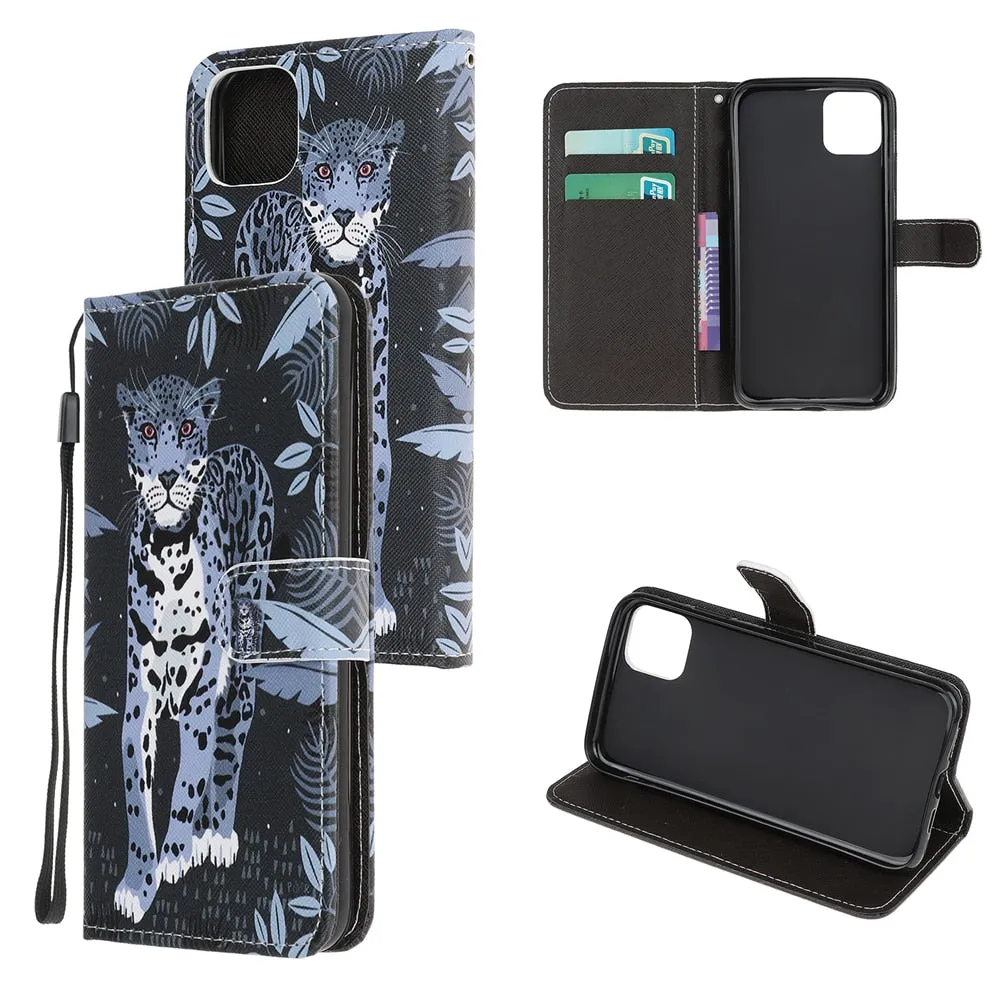 Anymob iPhone Case Purple and Black Leather Flip Wallet Cartoon Stand Phone Cases Cover