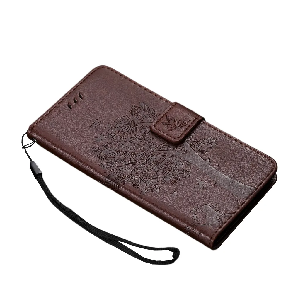 Anymob iPhone Chocolate Brown Flip Leather Cases Cat Embossing Wallet Phone Cover