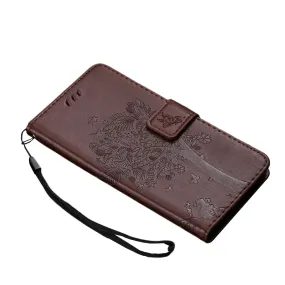 Anymob iPhone Chocolate Brown Flip Leather Cases Cat Embossing Wallet Phone Cover