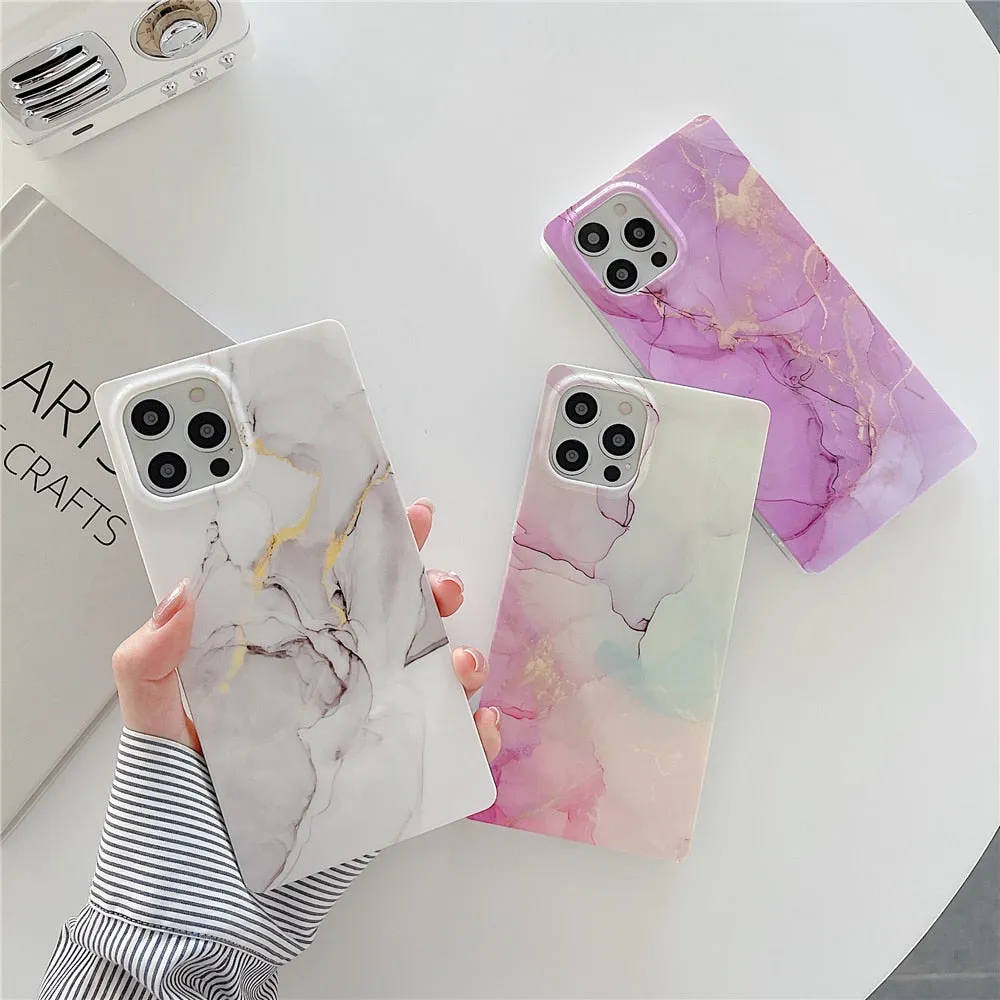 Anymob iPhone Gradient Marble Silicone Pattern Phone Cases With Square Cover