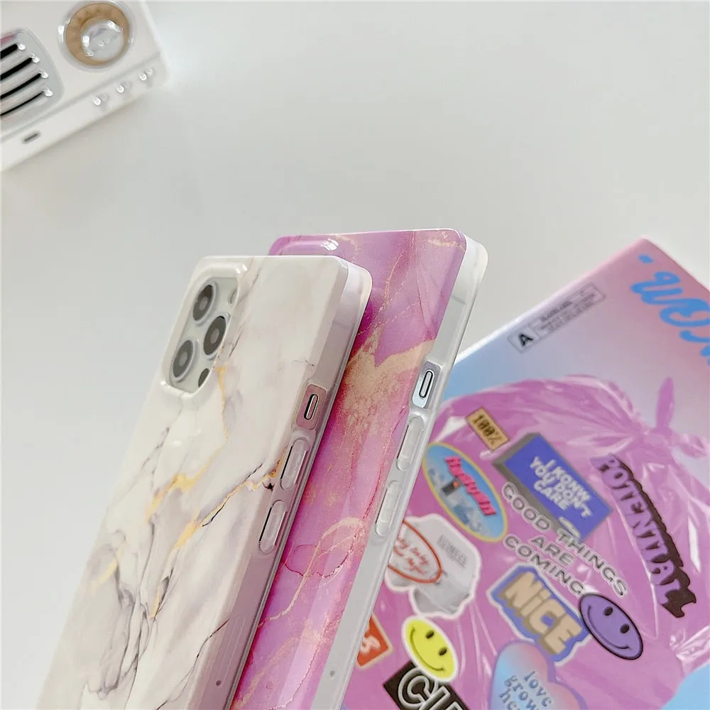 Anymob iPhone Gradient Marble Silicone Pattern Phone Cases With Square Cover
