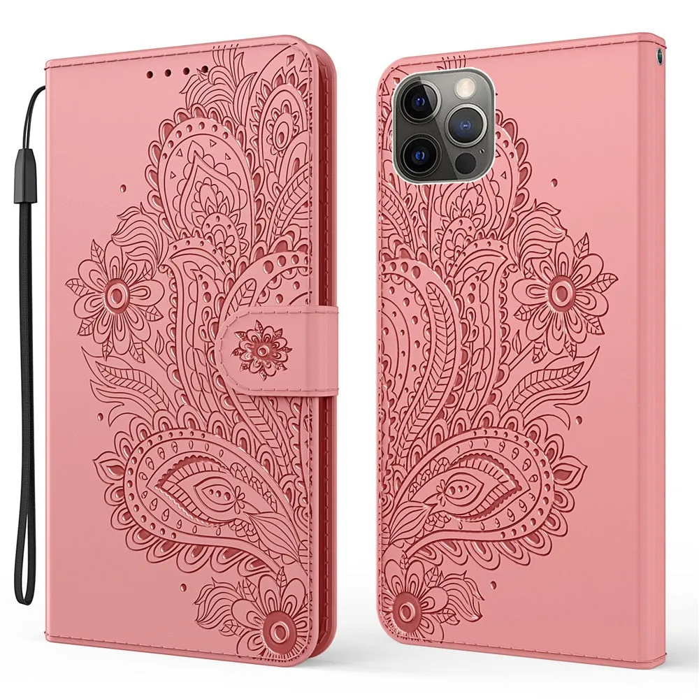 Anymob iPhone Green Flip Leather Phone Cases Peacock Pattern Wallet Cover
