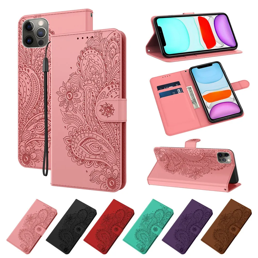 Anymob iPhone Green Flip Leather Phone Cases Peacock Pattern Wallet Cover