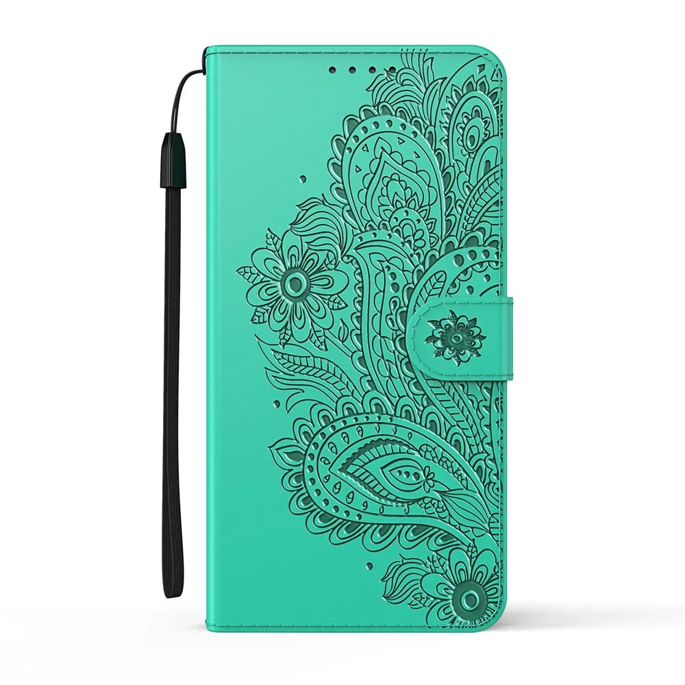 Anymob iPhone Green Flip Leather Phone Cases Peacock Pattern Wallet Cover