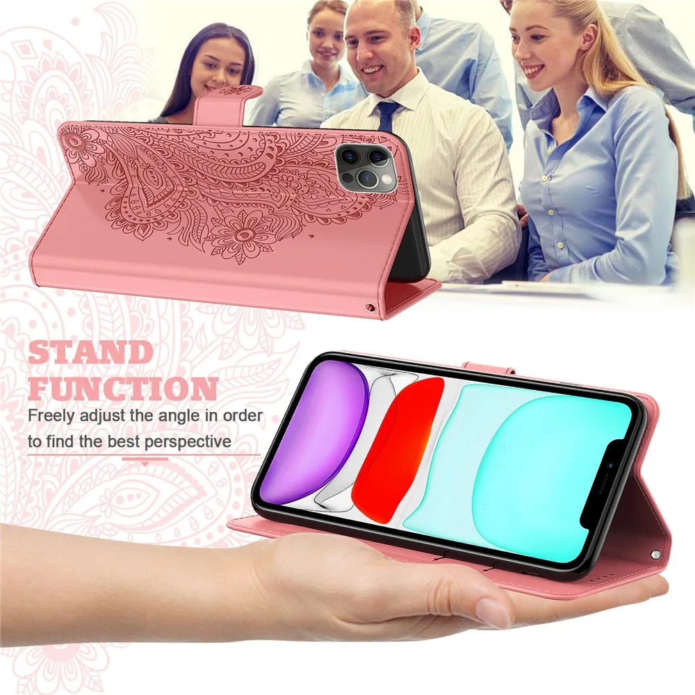 Anymob iPhone Green Flip Leather Phone Cases Peacock Pattern Wallet Cover