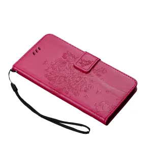 Anymob iPhone Magenta Flip Leather Cases Cat Embossing Wallet Phone Cover