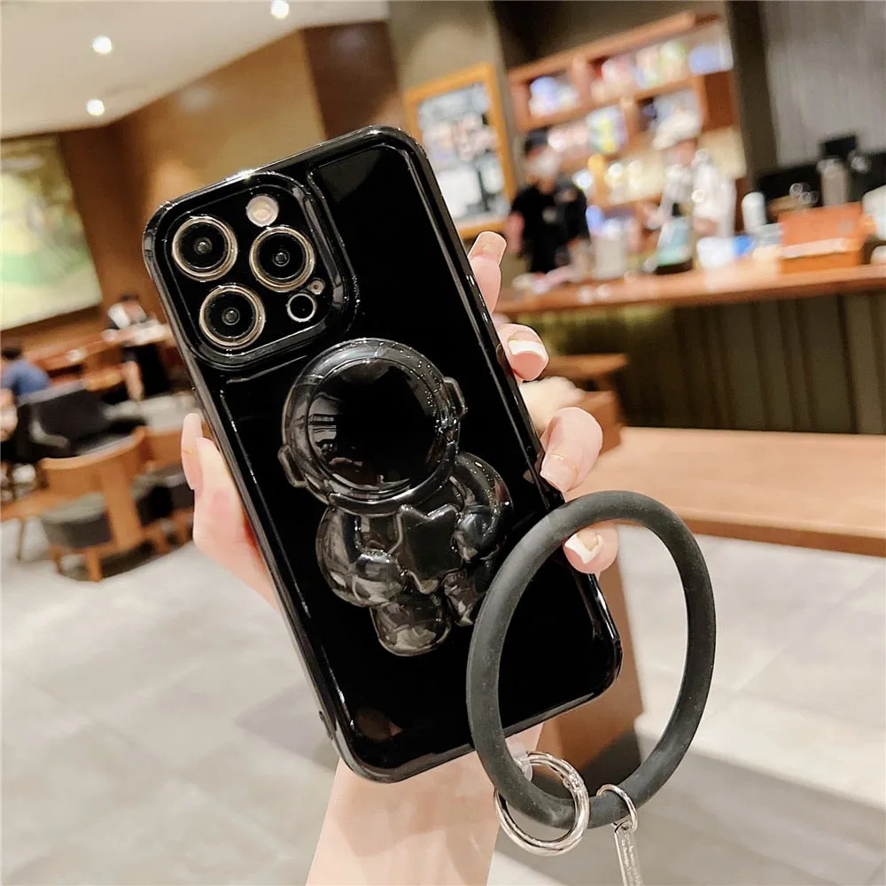 Anymob iPhone Pink Astronaut Stand Holder Bracelet Case Soft Silicone Phone Cases