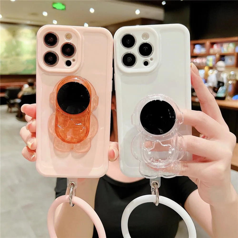 Anymob iPhone Pink Astronaut Stand Holder Bracelet Case Soft Silicone Phone Cases