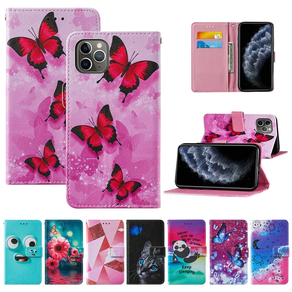 Anymob iPhone Pink Mosaic Flip Leather Phone Cases Animal Painted Wallet Cover