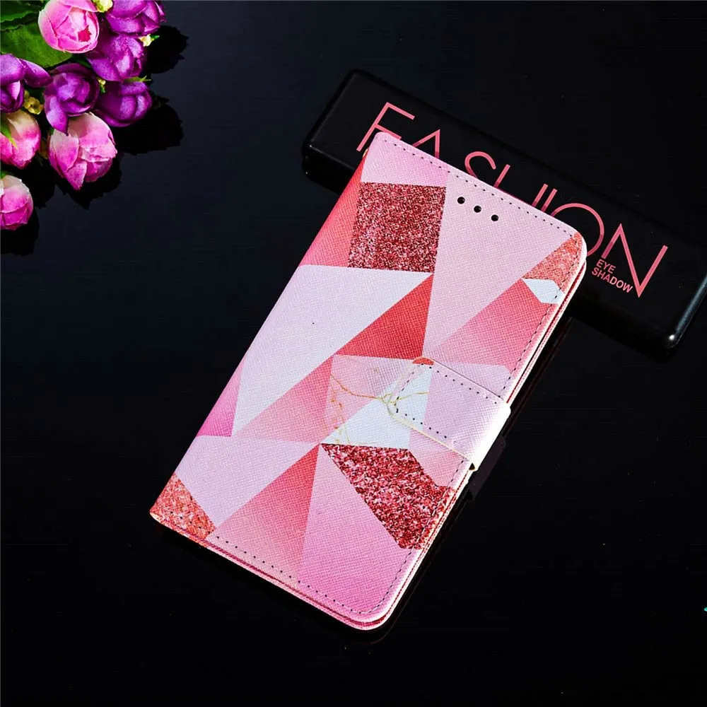 Anymob iPhone Pink Mosaic Flip Leather Phone Cases Animal Painted Wallet Cover