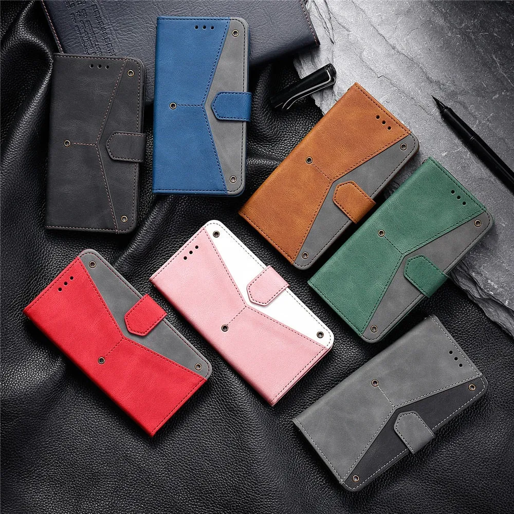 Anymob IPhone Red Splicing Flip Leather Phone Cases Wallet Book Style Cover