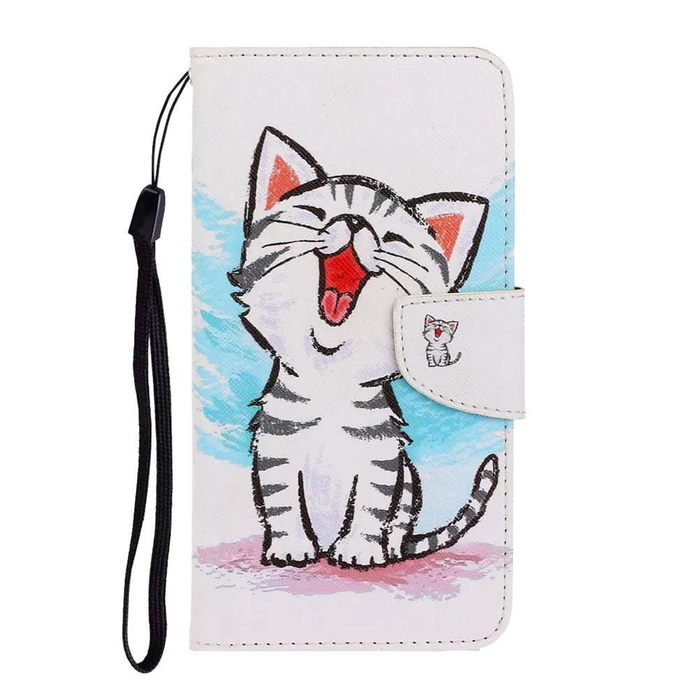 Anymob iPhone Singing Kitten Cartoon Flip Phone Cases Magnetic Leather Wallet Back Cover
