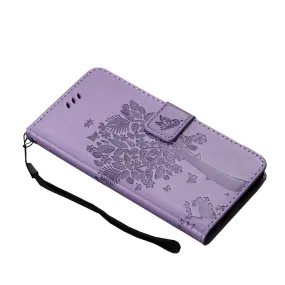 Anymob iPhone Violet Flip Leather Cases Cat Embossing Wallet Phone Cover