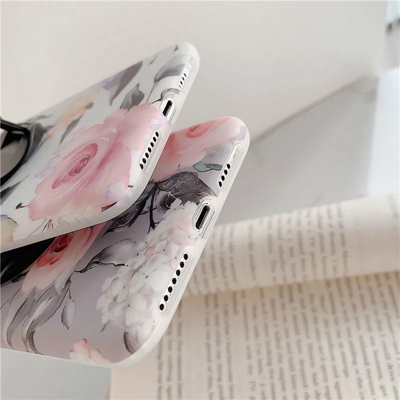 Anymob iPhone White Orchid Ring Stand Case Back Cover Silicone Phone Cases
