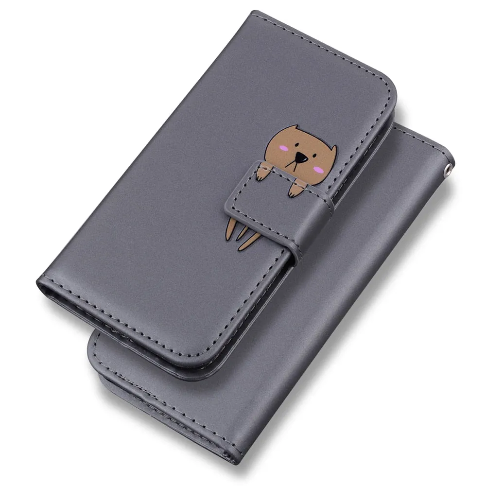 Anymob Xiaomi Redmi Red Flip Leather Cases Cute Cartoon Cat Wallet Cover Shell