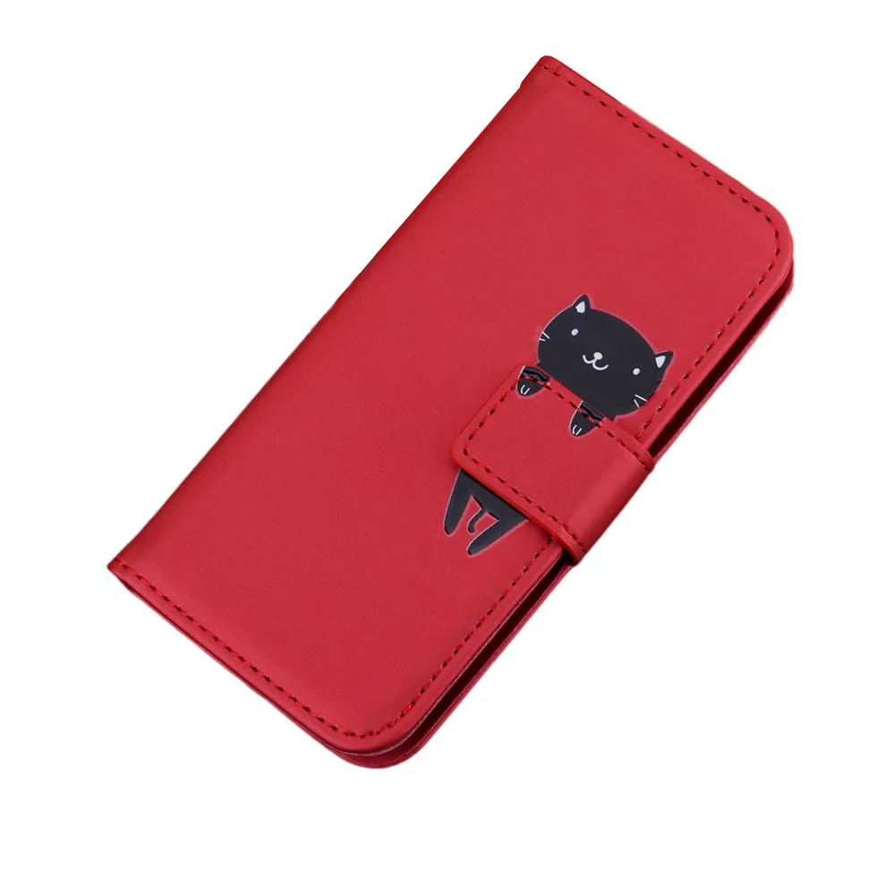 Anymob Xiaomi Redmi Red Flip Leather Cases Cute Cartoon Cat Wallet Cover Shell