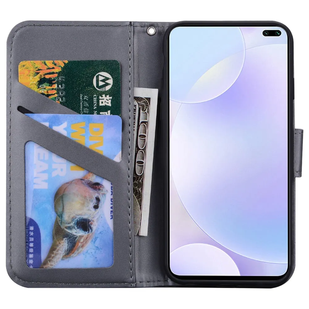 Anymob Xiaomi Redmi Red Flip Leather Cases Cute Cartoon Cat Wallet Cover Shell