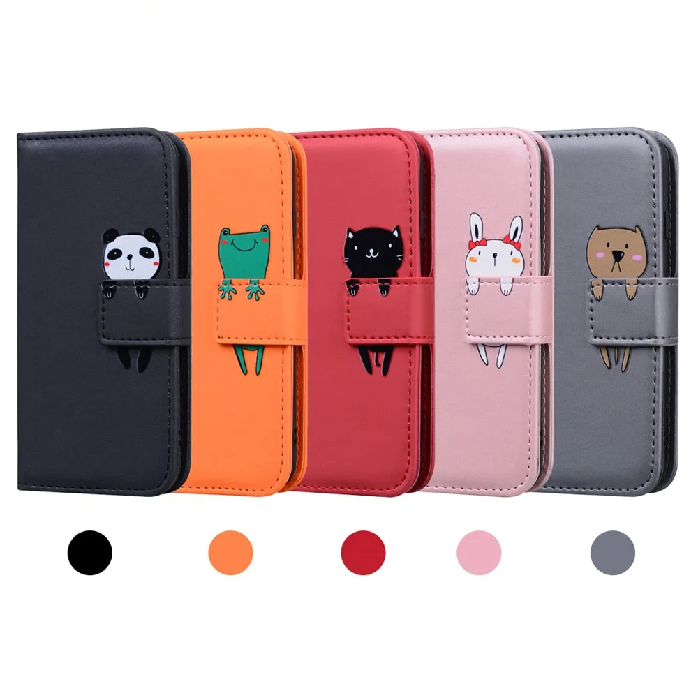 Anymob Xiaomi Redmi Red Flip Leather Cases Cute Cartoon Cat Wallet Cover Shell