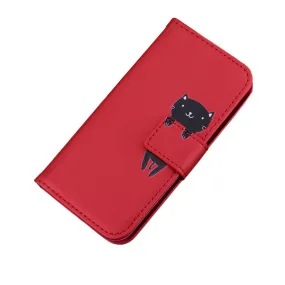 Anymob Xiaomi Redmi Red Flip Leather Cases Cute Cartoon Cat Wallet Cover Shell