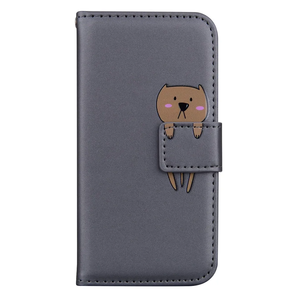 Anymob Xiaomi Redmi Red Flip Leather Cases Cute Cartoon Cat Wallet Cover Shell