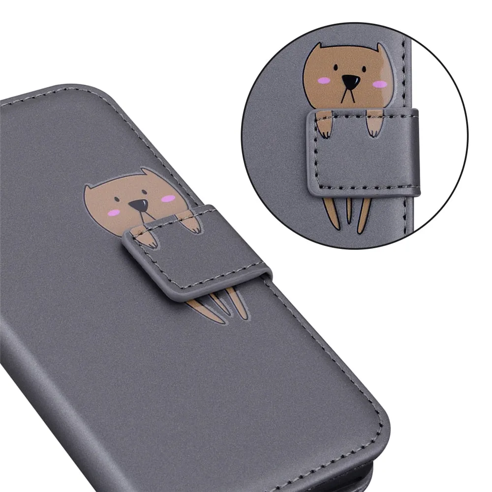 Anymob Xiaomi Redmi Red Flip Leather Cases Cute Cartoon Cat Wallet Cover Shell