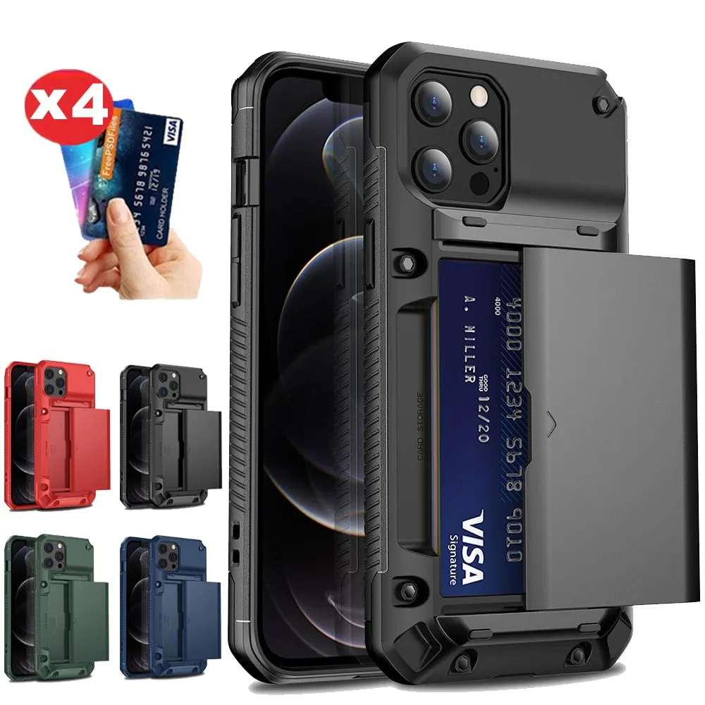Armor Slide Card Case For iPhone 13 12 Mini 11 12 Pro Max XS Max XR Card Slot Holder Cover For iPhone 8 7 6S Plus SE 2020 Cases|Phone Case & Covers|